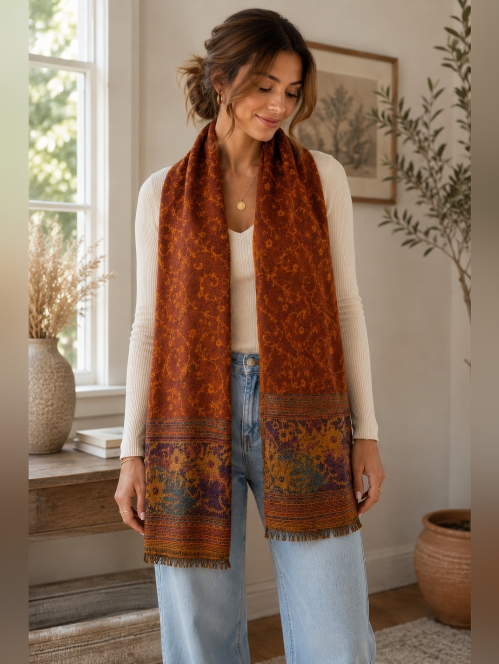 100% Merino Wool Scarf Shawl Wrap Boho Paisley India